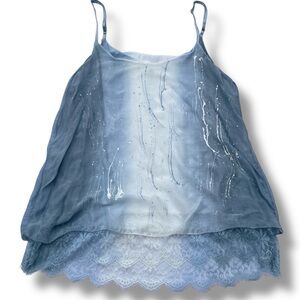 Blue Fairycore French lace silk blend Dreamy Florencia Ombre Lace Cami Top